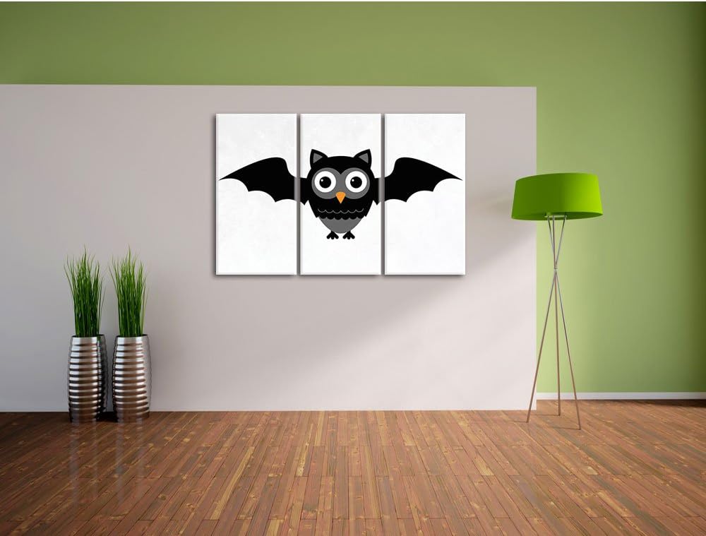 Pixxprint Lustige Fledermaus Eule weiss 3-Teiler Leinwandbild 120x80 Bild auf Leinwand, riesige Bild