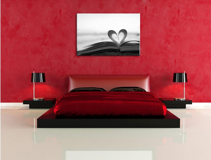 Pixxprint Herz aus Einer Buchseite / 100x70cm Leinwandbild bespannt auf Holzrahmen/Wandbild Kunstdru