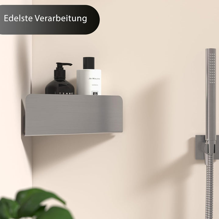 Duschablage ohne Bohren Ecke | Edelstahl Eckregal Dusche | Duschregal Ecke mit Ablaufrillen | Eck-Du