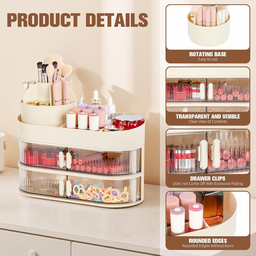 FoiiLiio Make Up Kosmetik Organizer mit Drehbarer Schubladen, Beauty Makeup Organizer Schminktisch,