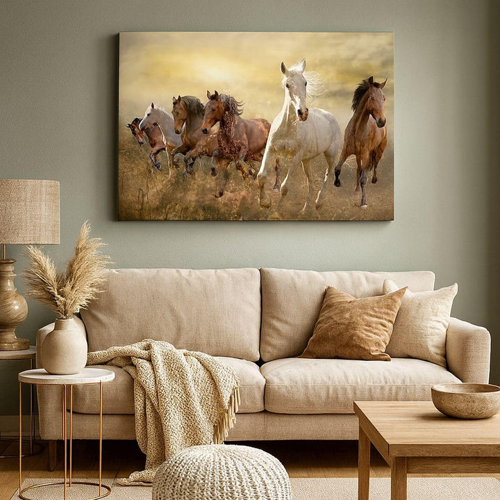 Bilder auf Leinwand 100x70cm Leinwandbild mit Rahmen Pferd Tier Natur Gross Wanddeko Bild Schlafzimm
