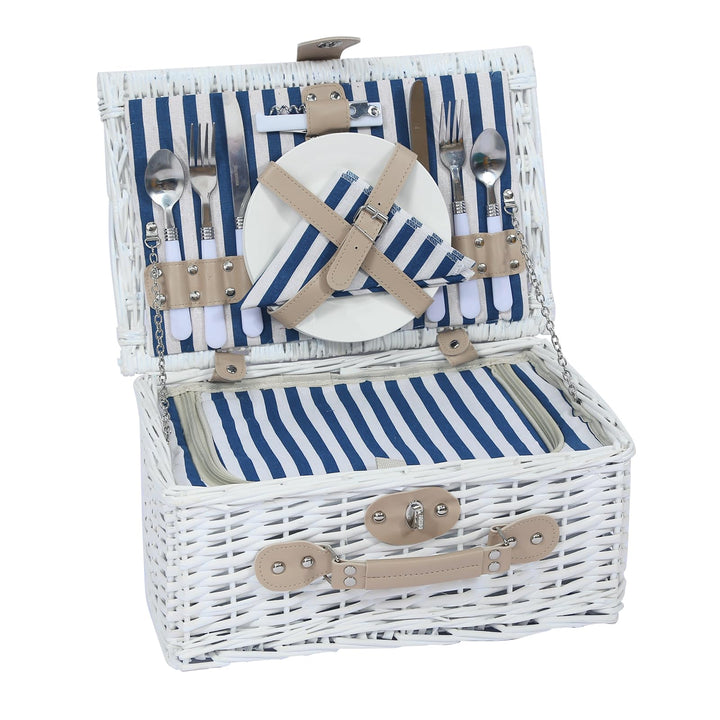 Picknickkorb Set für 2 Person mit Kühlfach, Abnehmbarer Riemen, Weinbeutel, Besteck Set, für Camping