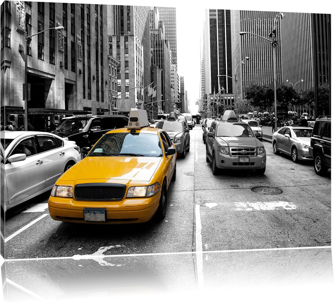 Gelbes Taxi in New York schwarz/weiss Format: 100x70 auf Leinwand, XXL riesige Bilder fertig gerahmt