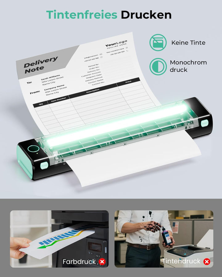 Phomemo M08F Mobiler Drucker A4 für Unterwegs Bluetooth Kleiner Thermodrucker - Portable Printer Kom