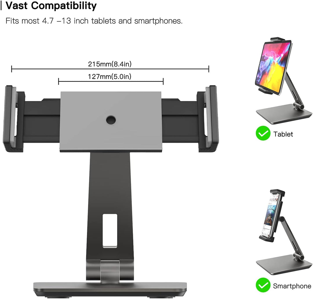 QinCoon Tablet Ständer, Verstellbar Heavy Duty Aluminium Halterung, 360° Drehen Faltbar Metall Table