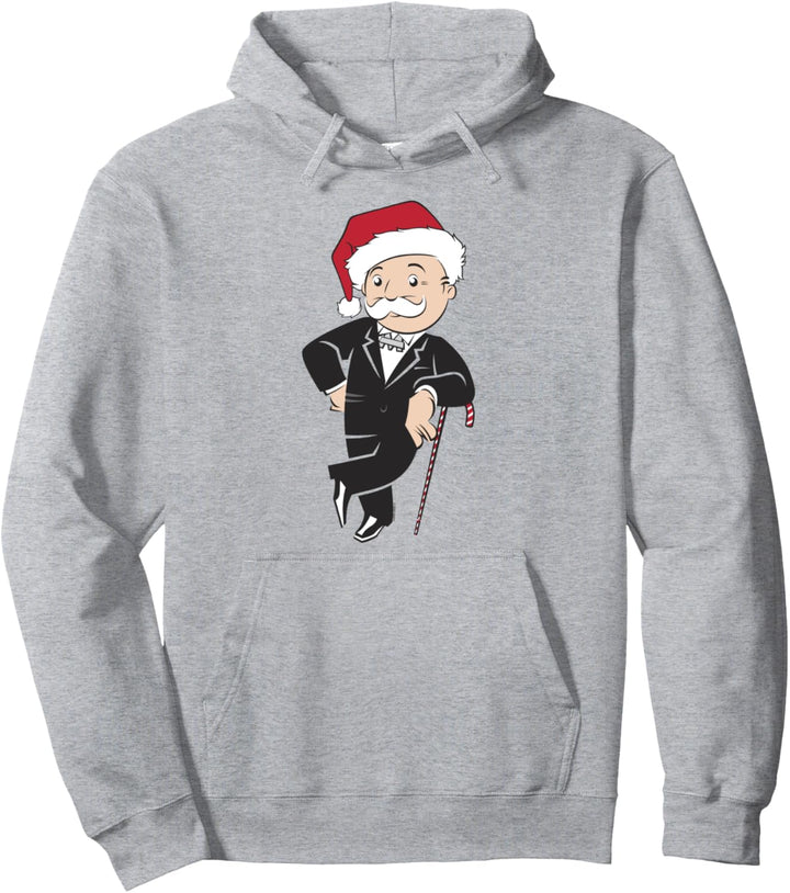 Monopoly Christmas Rich Uncle Pennybags Santa Hat Portrait Pullover Hoodie