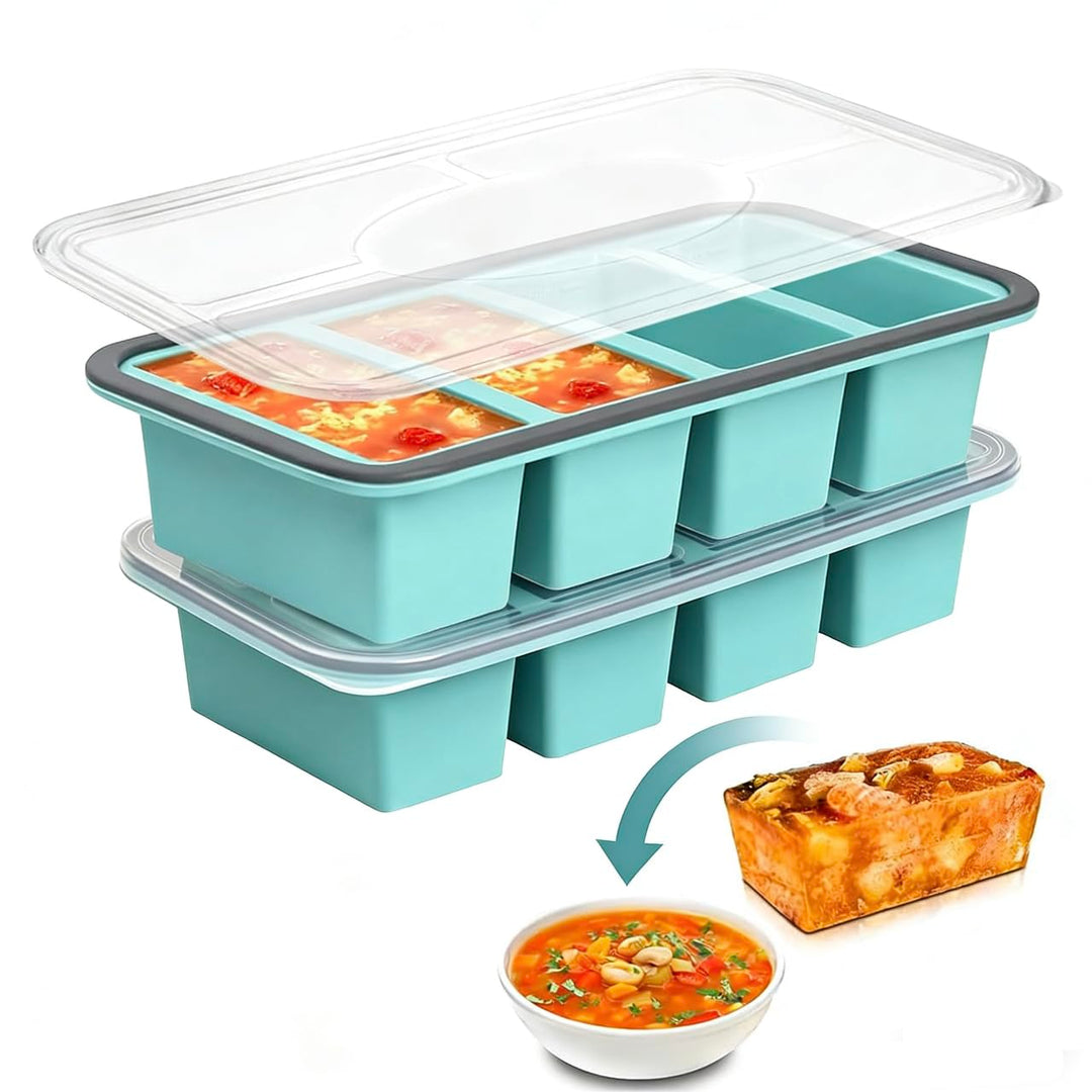 2Stück Suppen Einfrieren Behälter, Silikon Gefrierform Suppe mit Deckel 4 Gitter, 250ml Silikon Gefr