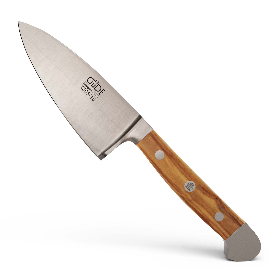 GÜDE Solingen - Hartkäsemesser Käsemesser geschmiedet, 10 cm, Olivenholz, ALPHA OLIVE, Doppelkropf,