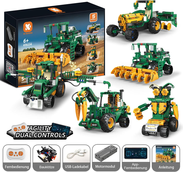 Technik Roboter Kinder, 5 in 1 Roboter bausatz mit App & ferngesteuert RC Technic Roboter Baukasten/