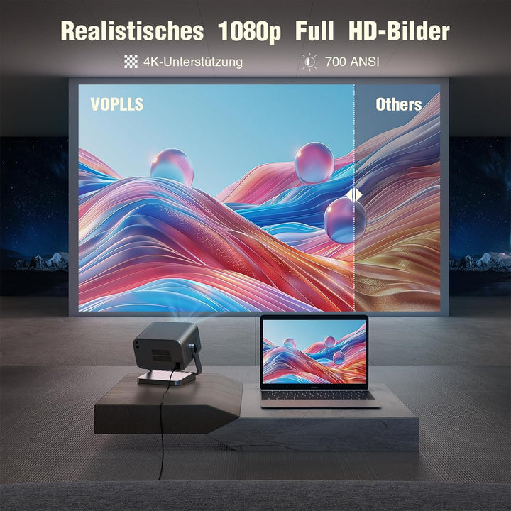 【Netflix Offiziell & Dolby Audio】 Smart Beamer, Autofokus/Trapezkorrektur 4K Unterstützt, VOPLLS 250