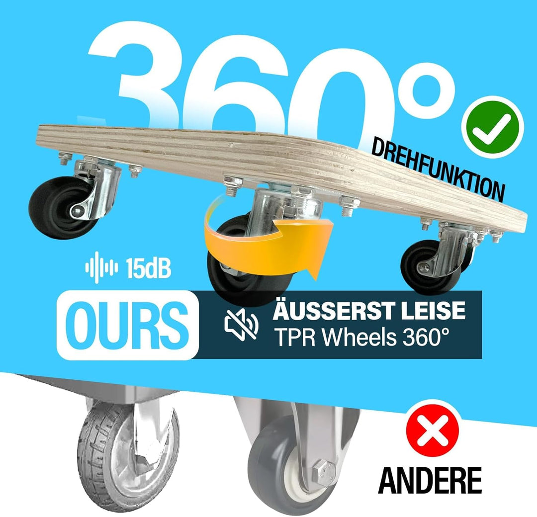 Rollbrett mit Zugseil 30×30 cm | Schwerlast-Transportroller 200 kg Tragkraft | Möbelroller & Pflanze