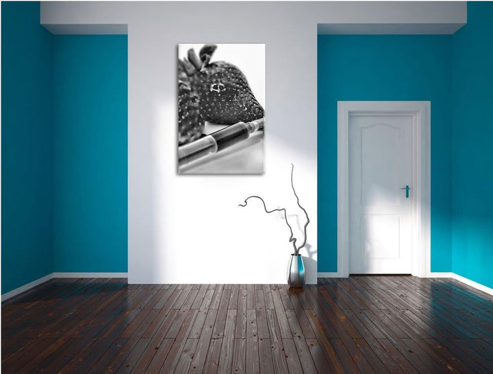 Pixxprint Erdbeeren mit Lebensmittelfarbe als Leinwandbild | Grösse: 100x70 cm | Wandbild| Kunstdruc