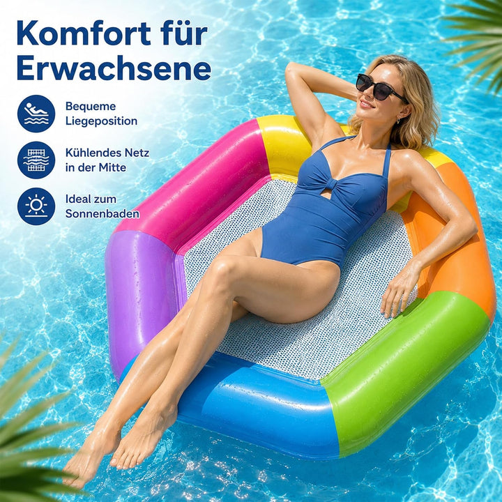 Aufblasbares Schwimmbett,Luftmatratze Pool Erwachsene,Pool zubehör Sechseckig-Rosenrot, Sechseckig-R