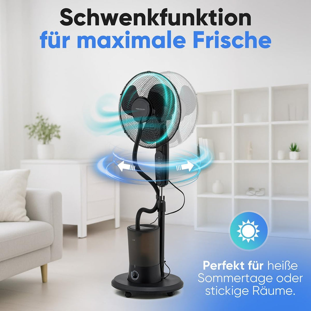 ProfiCare® Ventilator leise mit Luftbefeuchter | Schwenkfunktion | Höhe und Winkel verstellbar | 3 S