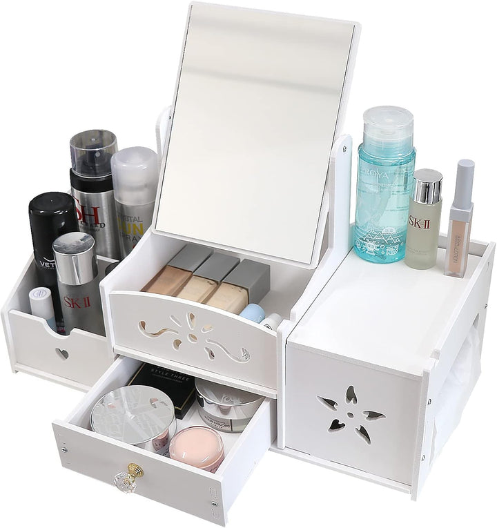 Cosmetic Organizer, Schminktisch Organizer mit Spiegel, Multifunktionaler Desktop Kosmetik Organizer