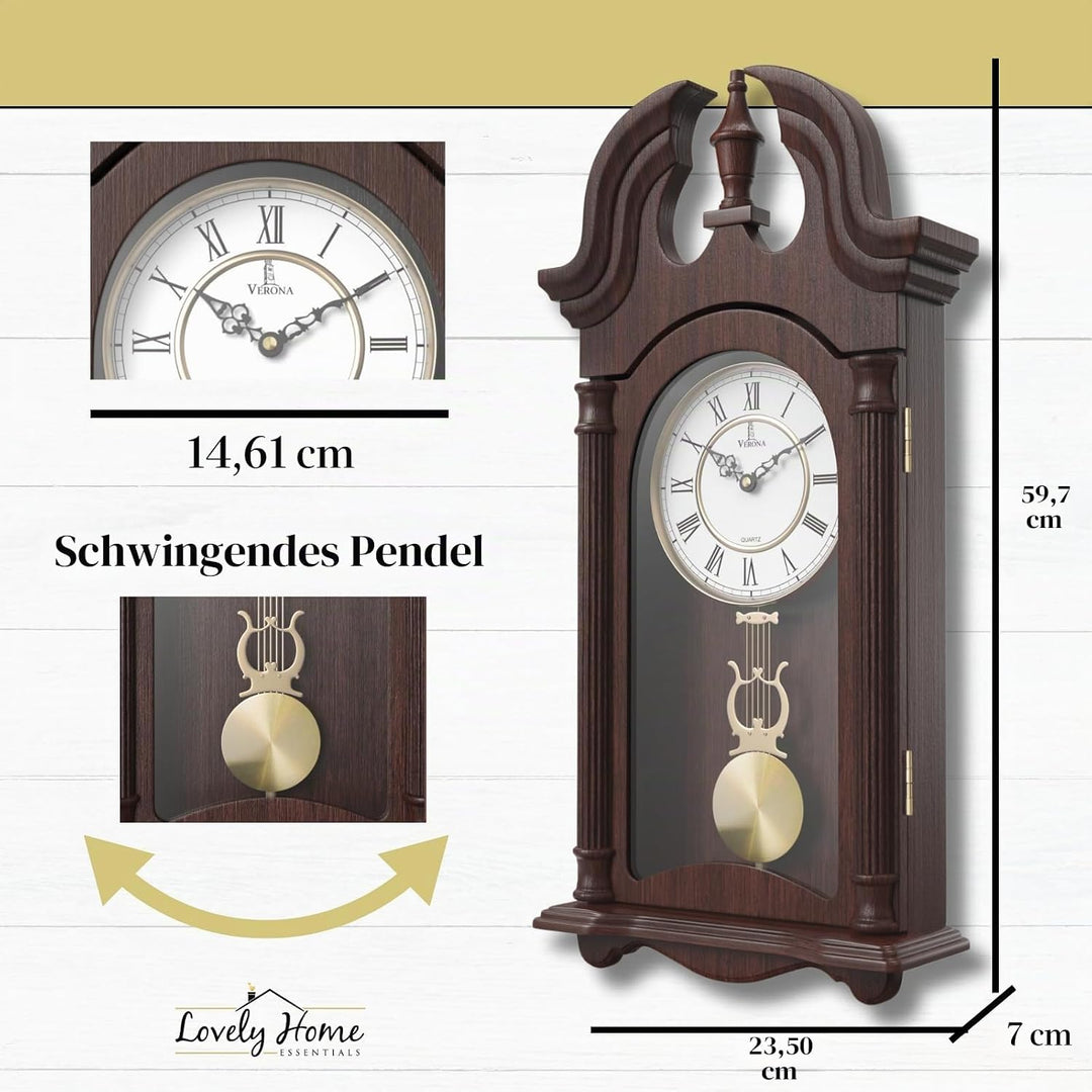 Pendel-Wanduhr batteriebetrieben – Hängende Grossvater-Wanduhr mit Pendel – Leise, Holzpendeluhr – H