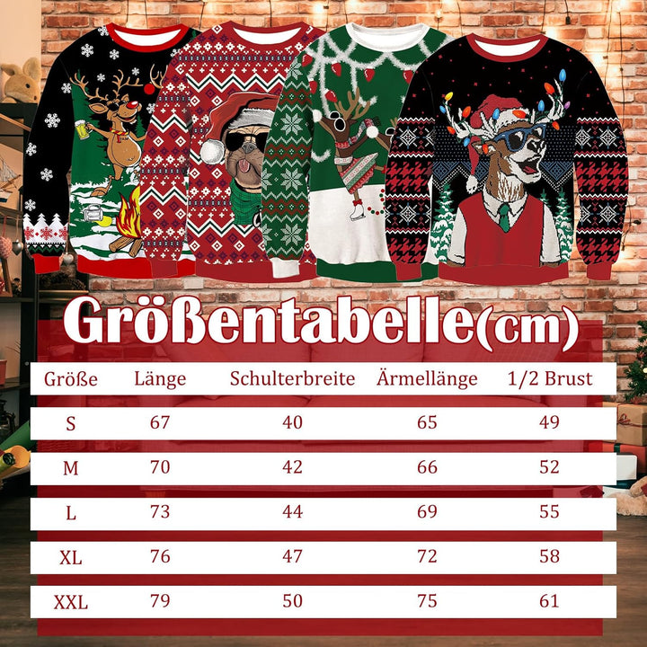 NEWISTAR Pullover Herren Damen Weihnachtspullover 3D Druck Strickpullover Lustig Weihnachtspulli Ugl