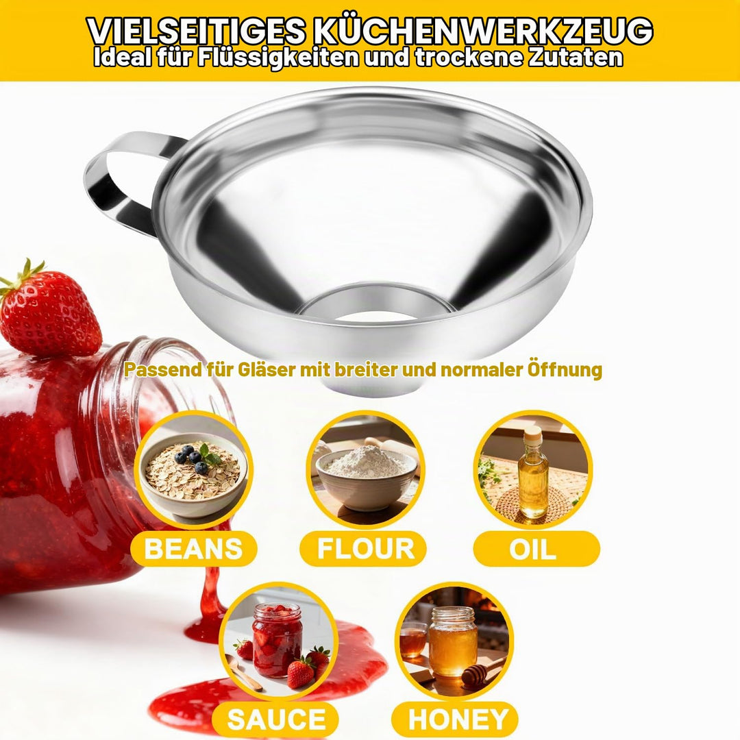 Edelstahl Einmachtrichter Set mit Sieb 3-teilig, Einfülltrichter für Weithals &amp; Standard-Einmachgläs