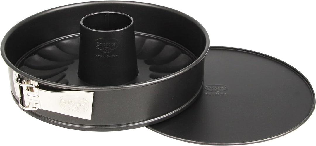 Dr. Oetker Springform mit Flach- und Rohrboden Ø 28 cm, Kuchenform aus Stahl mit Antihaftbeschichtun