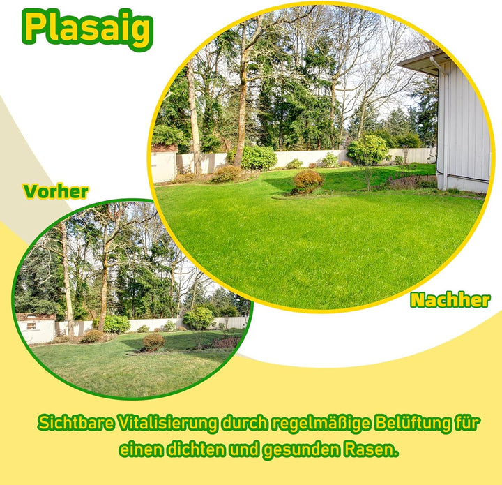Manueller Rasenlüfter mit Ablageschale, Profi Aerifizierer für Rasenpflege, Hohlspoon Rasenspecht mi