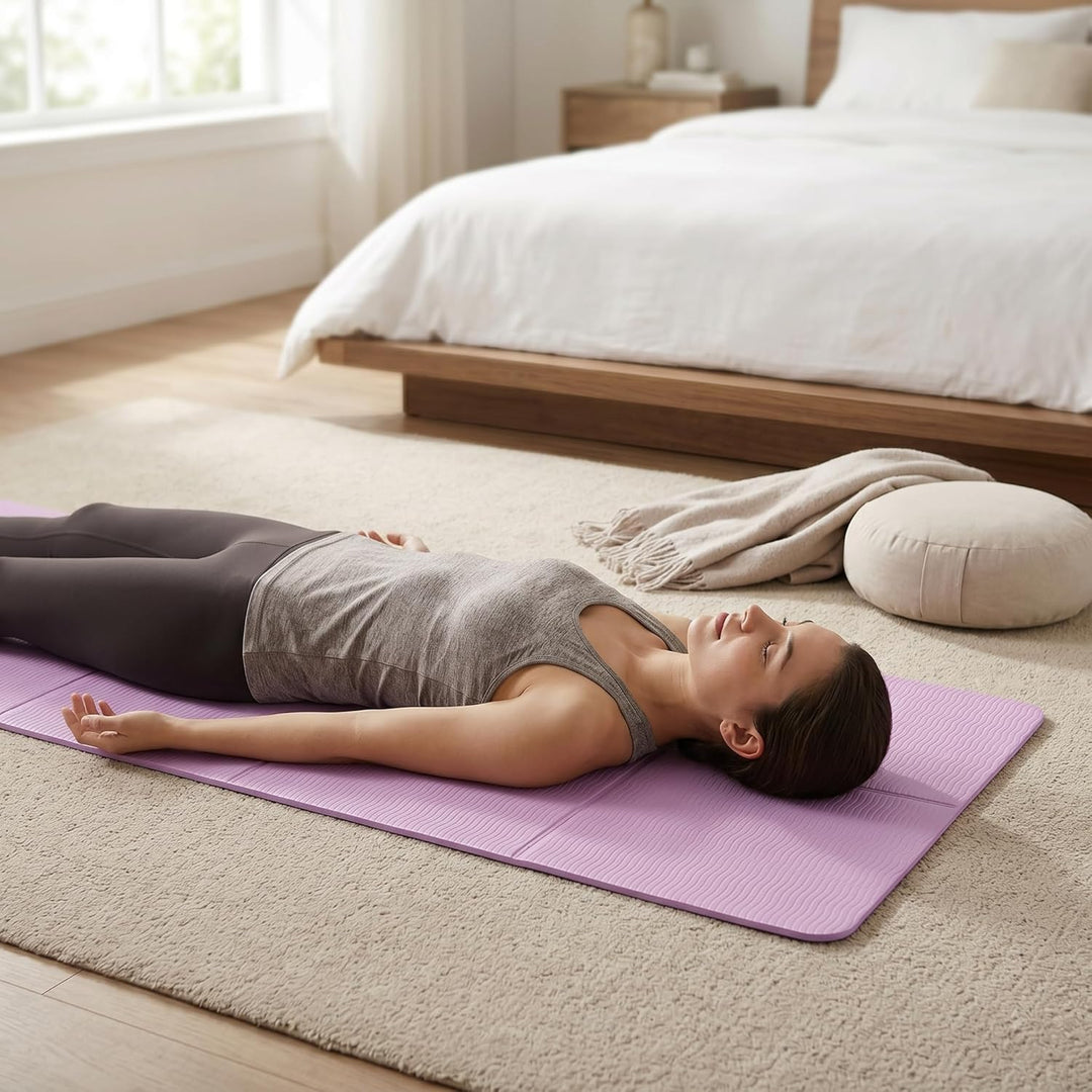 Faltbare Yogamatte, 183x60x0,6cm TPE Doppelseitig Rutschfest Trainingsmatte mit Tragetasche, Fitness