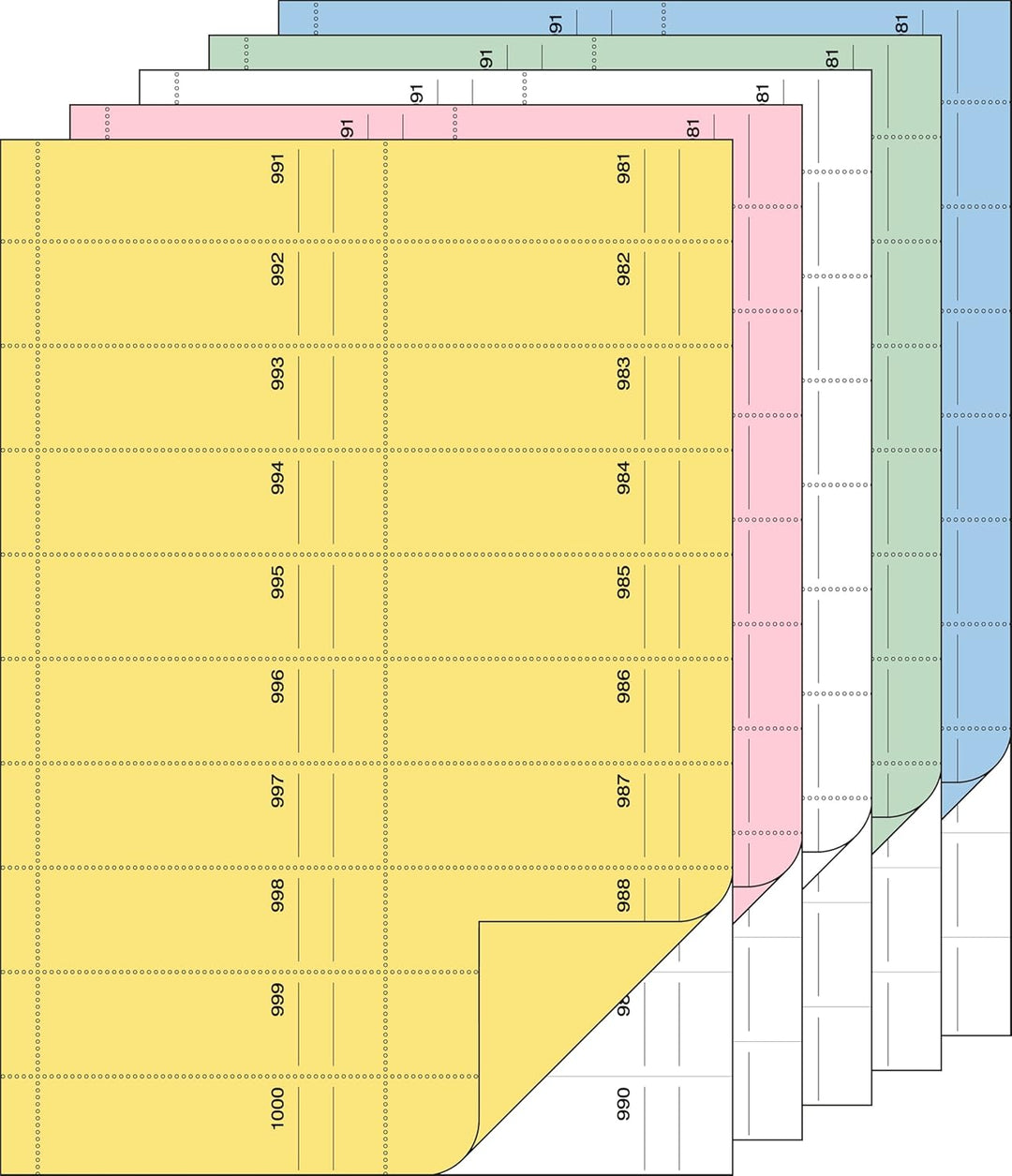 SIGEL BO122 Bonbücher 5er Set á 1000 Abrisse, in gelb, rosa, weiss, grün, blau, A4, 2x50 Blatt Sparp