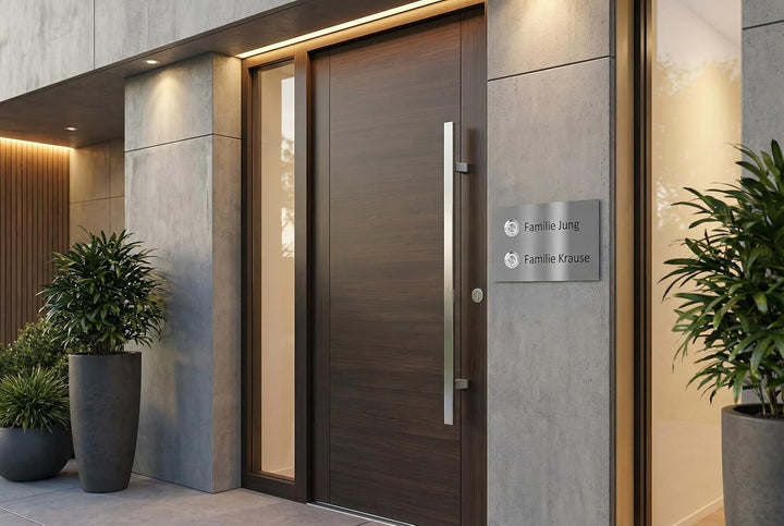 Zweifamilienhaus Klingelplatte Frankfurt 140 x 100 X 3mm V2A Edelstal kostenlose Lasergravur (LED we