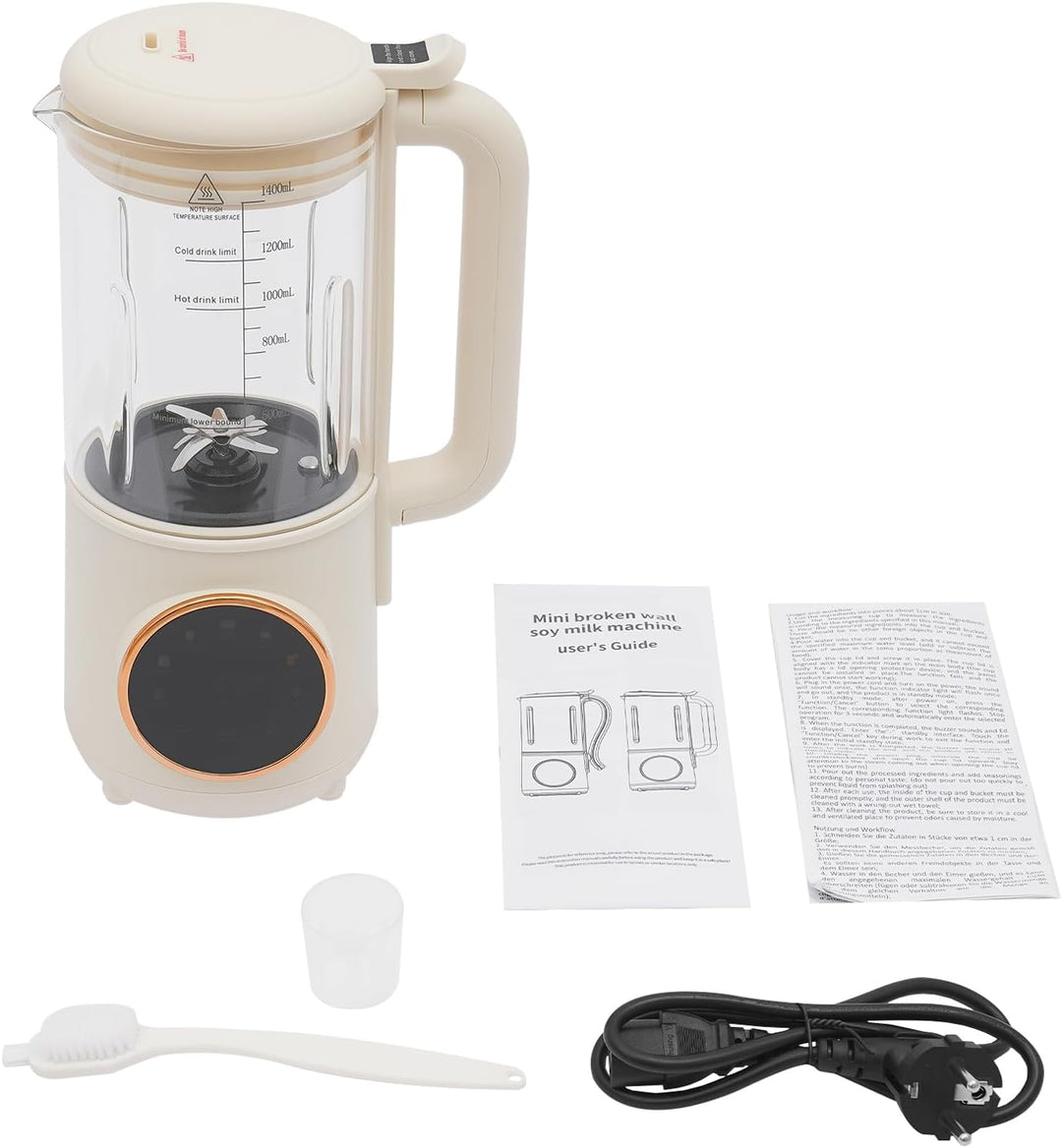 Sojamilchbereiter 600W 1400ml Nussmilch Maschine mit Touch-LED-Display und 16 Klingen Pflanzenmilchb