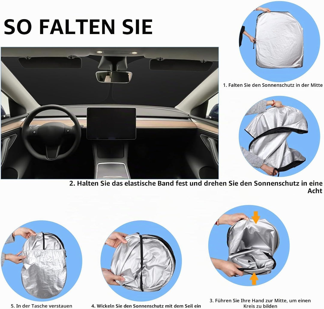 ZATOOTO Sonnenschutz Auto Frontscheibe für Tesla Model Y Model 3,Faltbar | Windschutzscheibe Sonnens