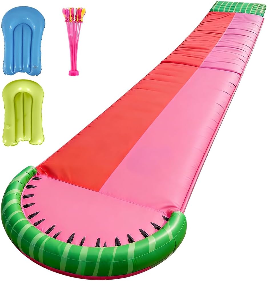 Wasserrutsche Garten für Kinder, 480 x 140cm Doppel Wasserrutschbahn mit 2 Bodyboards und Wasserball