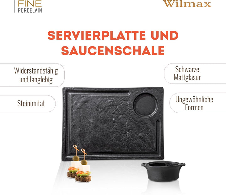 Wilmax | Servierplatte mit Kochtopf | Natursteinimitat | Handglasiert | Sicher | Robust | Kratzfest