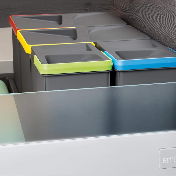 Emuca - Recycle Behälter für Küchenschublade, Höhe 266, 1x15L + 2x7L, Anthrazitgrauer Kunststoff, Ku