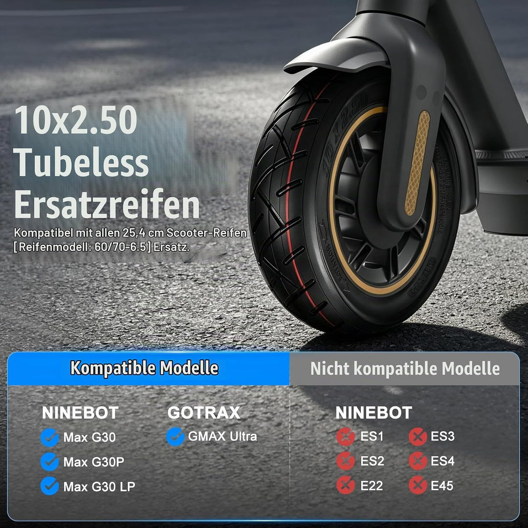60/70-6.5 Schlauchlose Reifen 10 Zoll Reifen Tubeless für Ninebot Max G30/ G30D 2 / G30E 2 / G30P /