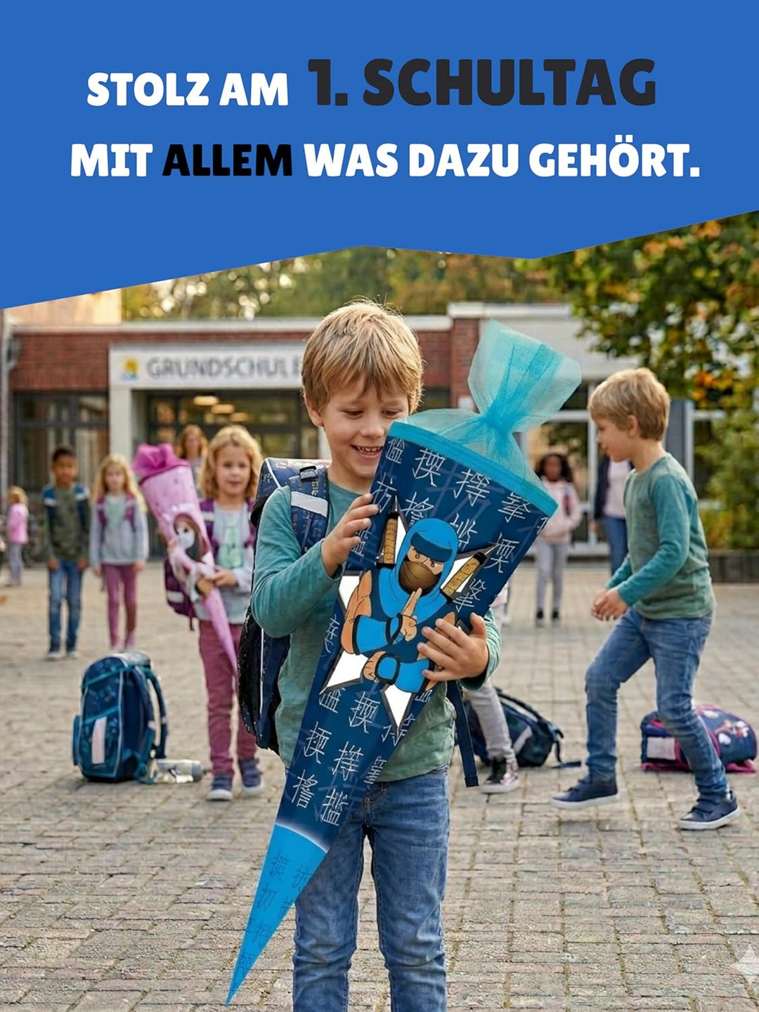 Familando - Schulranzen Set 10-teilig mit Schultüte - Ninjago Blau - Ergonomisch, stabil & mit gepol
