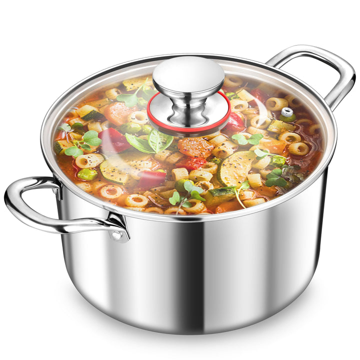 TEAMFAR Kochtopf Gross 24cm, 3-Lagen Edeastahl 5,7L Topf mit Glasdeckel für alle Herdarten, Suppento