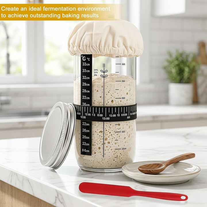 Sauerteig Starter Set: 11-teilig Gärkorb Brot Set mit 25cm Oval Gärkorb, Teigschaber, Leineneinsatz,