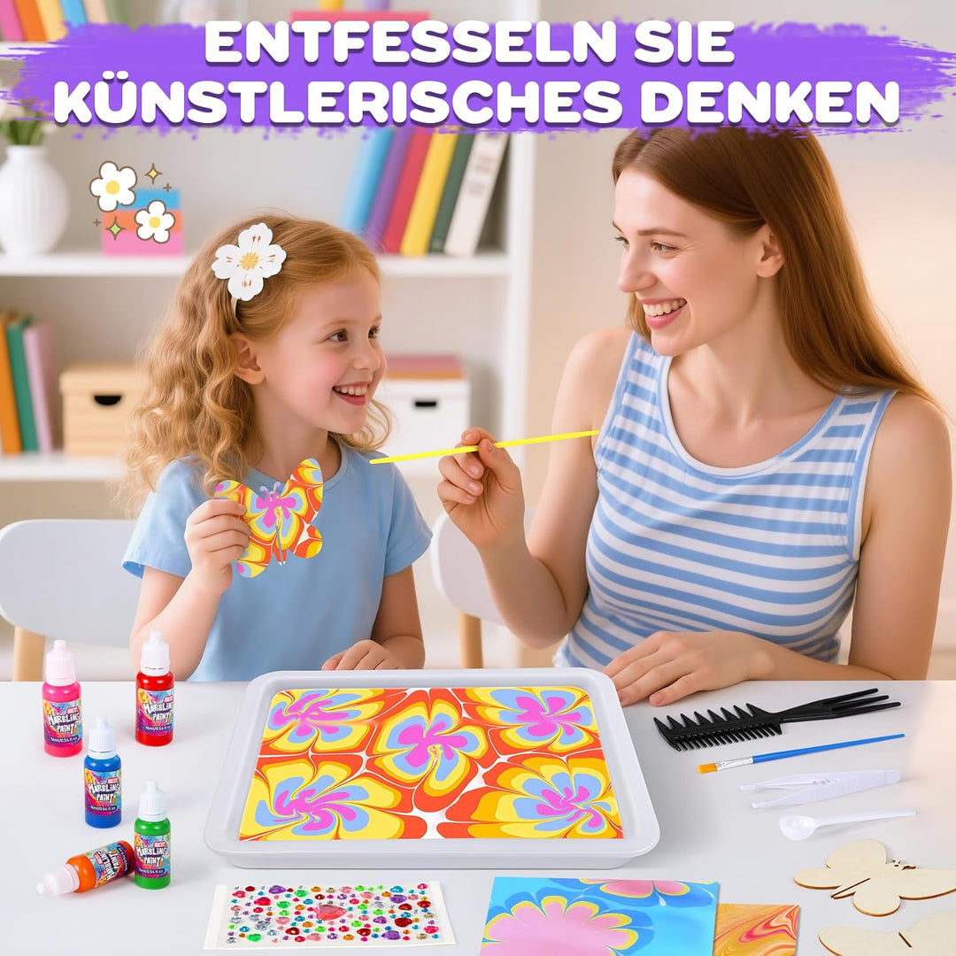Wassermarmorierfarbe für Kinder - Kunsthandwerk für Mädchen und Jungen Bastelset Kinder ab 6 Jahre G