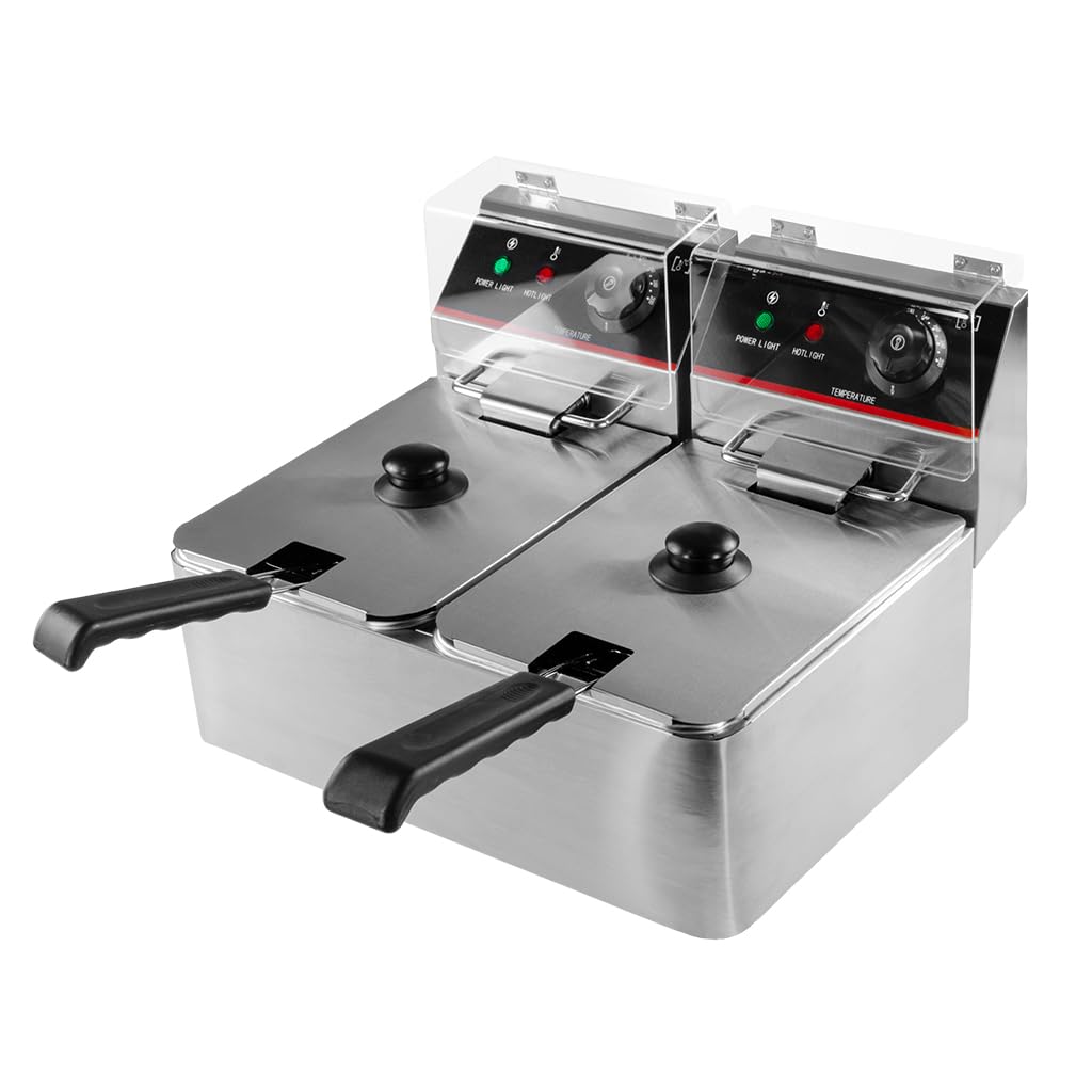 Mega-M Gastro-Fritteuse Elektro Zweikammer 2x4l 2x2kW, einstellbar mit Deckel, 45x40x30cm, Edelstahl