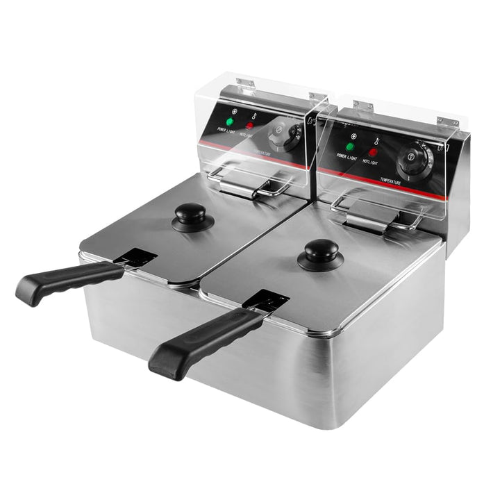 Mega-M Gastro-Fritteuse Elektro Zweikammer 2x4l 2x2kW, einstellbar mit Deckel, 45x40x30cm, Edelstahl
