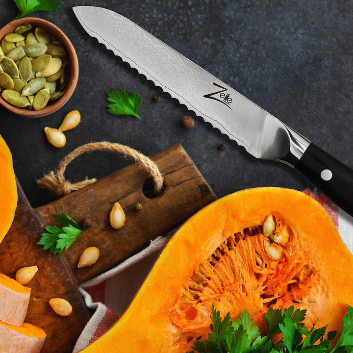 Zelite Gezacktes Kochmesser, Scharfes Küchenmesser 14 cm, Japanisches Messer für Zuhause und Gastro,
