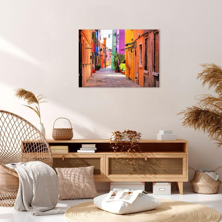Bilder auf Leinwand Sommer Strasse Haus Leinwandbild mit Rahmen 70x50cm Wandbilder Dekoration Wohnzi
