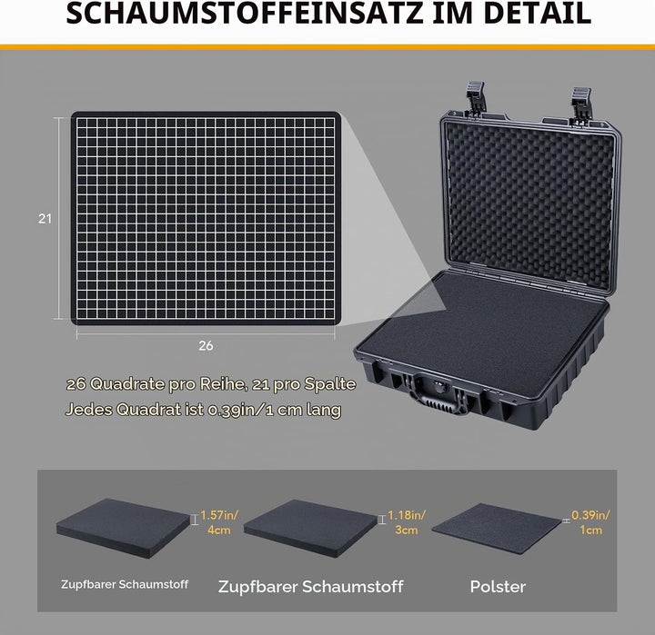 Lykus HC-4010 Wasserdicht Koffer mit anpassbarem Schaumstoff, Innengrösse 40,7x33,6x11,7 cm, geeigne