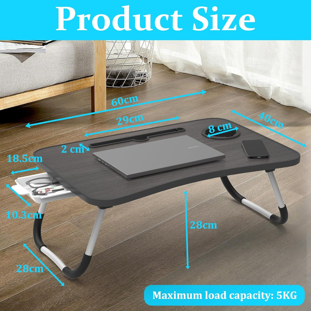 Soontrans Laptoptisch, 60 x 40 x 28 cm, Laptop Tisch mit Tablethalter, Schublade, Getränkehalter, Be