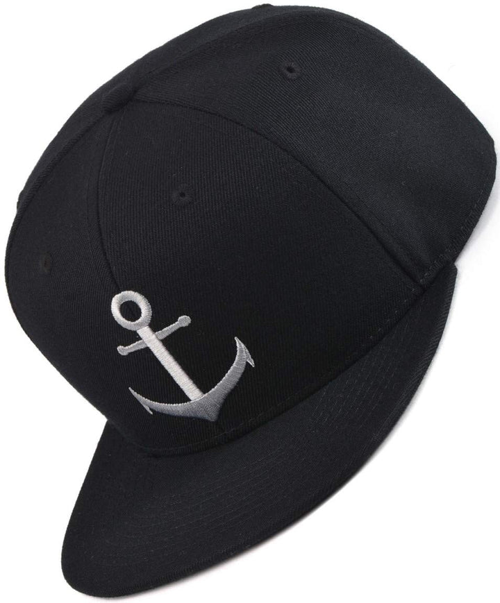 Bexxwell Snapback Cap schwarz mit Anker (optimale Passform, Kappe, Black, Anchor, Unisex)