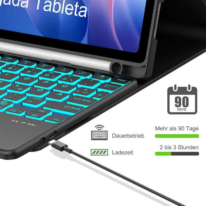 Hülle mit Tastatur für Xiaomi Redmi Pad 2 11 Zoll 2025 mit Trackpad, 7 Farben Beleuchtung, Magnetisc