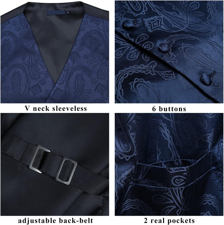 Enlision Herren Paisley Floral Jacquard Weste &amp; Krawatte und Pocket Square Weste Anzug Set S Blau, S