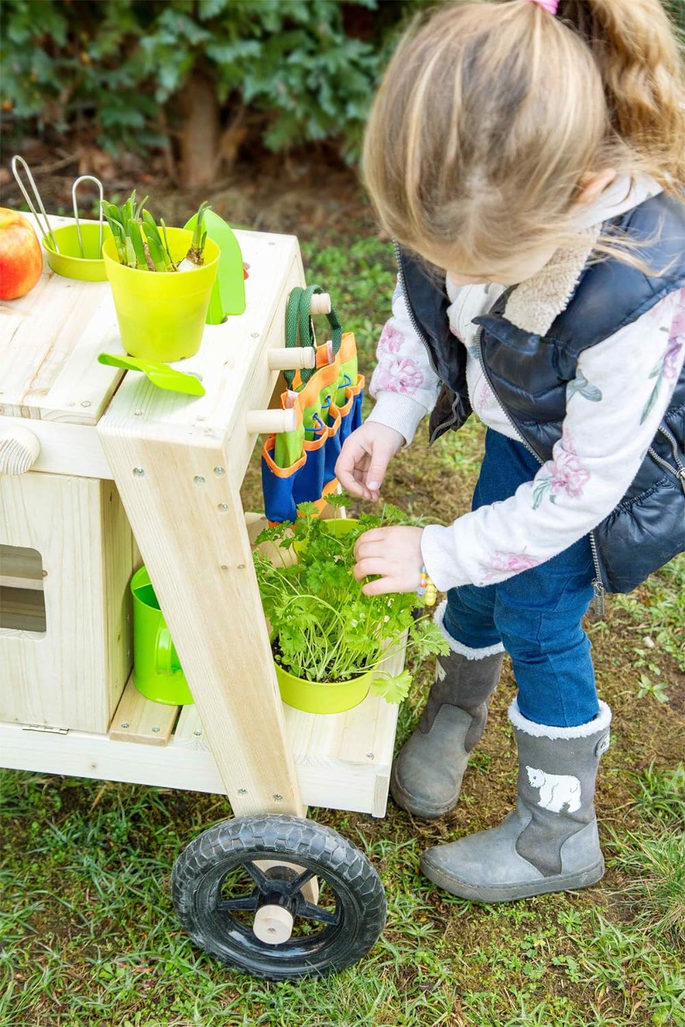 small foot Matschküche aus massivem und witterungsbeständigem Holz für Kinder ab 3, Outdoorküche mit