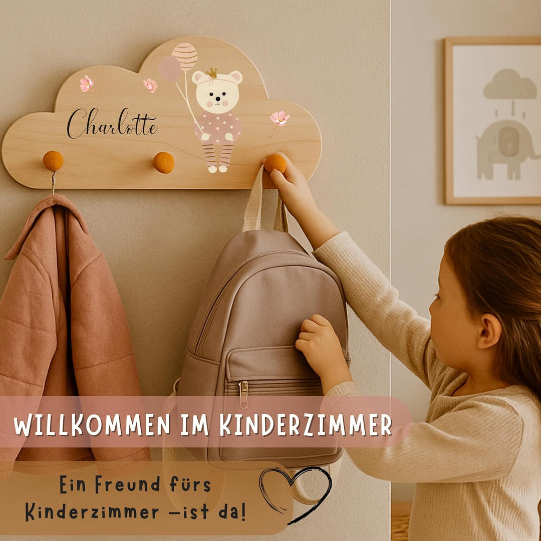 EmiliaLotte Kindergarderobe Personalisiert mit Wunschname I Garderobe Kinder aus Holz - Verschiedene