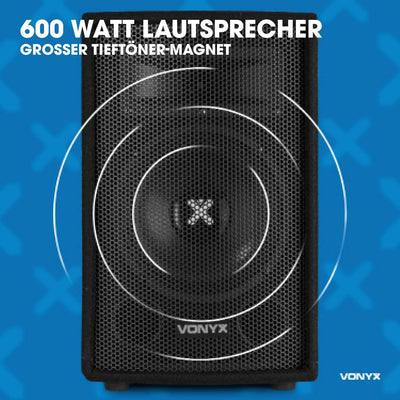 Lautsprecherset - Vonyx 12" Lautsprecherset mit 2X SL12 Lautsprechern 600 Watt (1200 Watt gesamt) fü