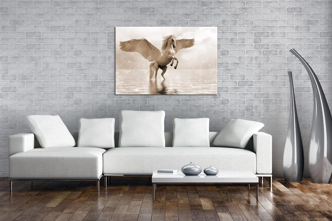 deyoli beflügeltes Einhorn Format: 80x60 Effekt: Sepia als Leinwandbild, Motiv fertig gerahmt auf Ec
